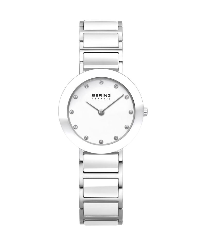 Ladies Ceramic Stainless Steel Watch In Silver/White