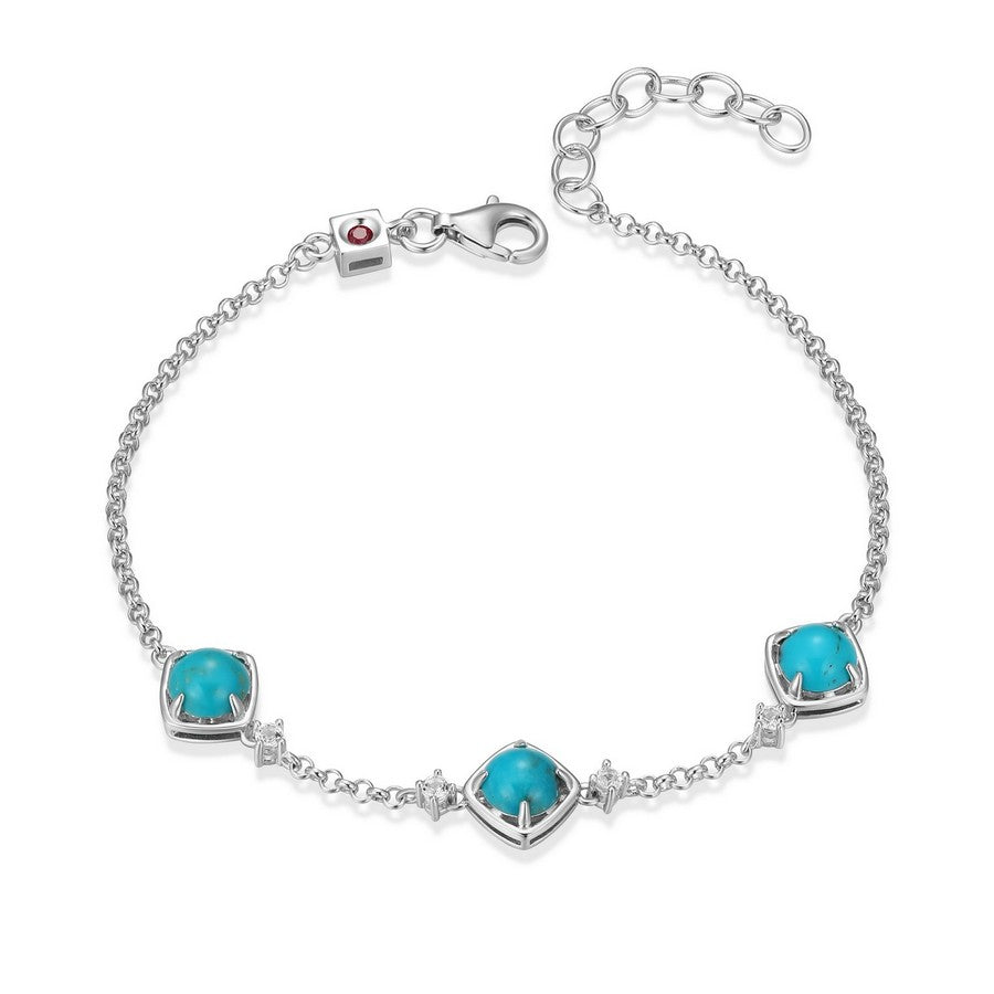 Bracelet à maillons sertis de turquoise ronde et topaze blanche