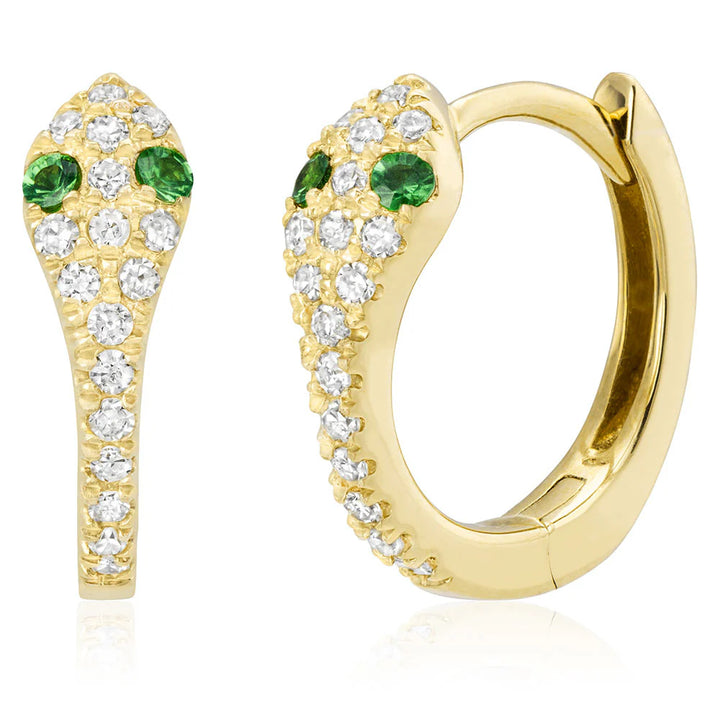 Snake Huggies with Green Garnet Eyes