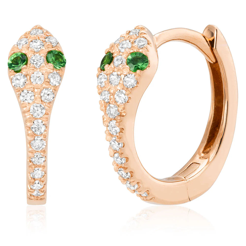 Snake Huggies with Green Garnet Eyes