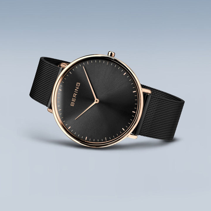 Men's Ultra Slim Stainless Steel Watch In Rose Gold/Black