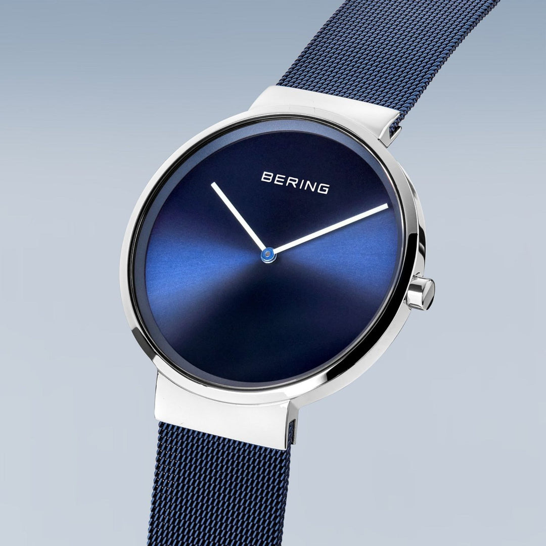 Men's Classic Stainless Steel Watch In Silver/Blue