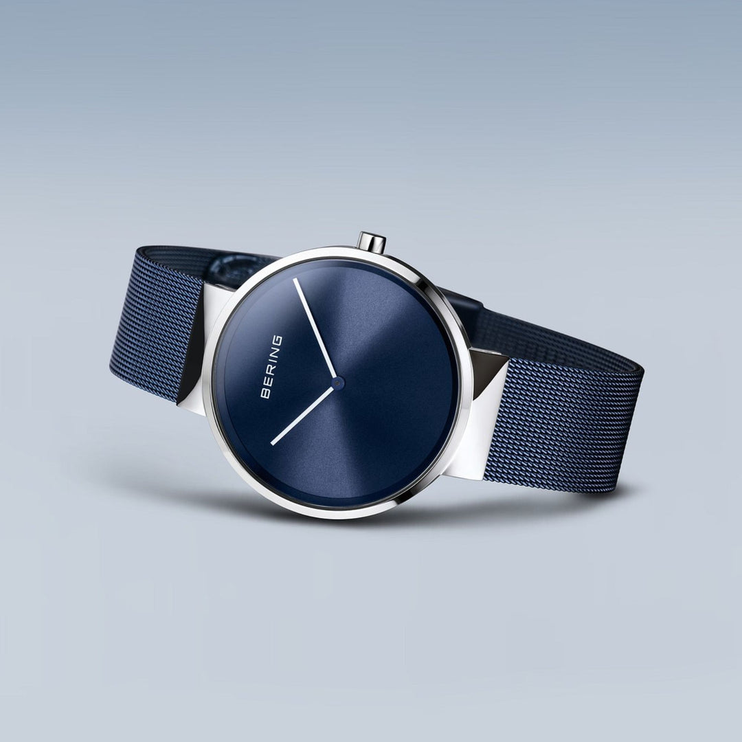 Men's Classic Stainless Steel Watch In Silver/Blue