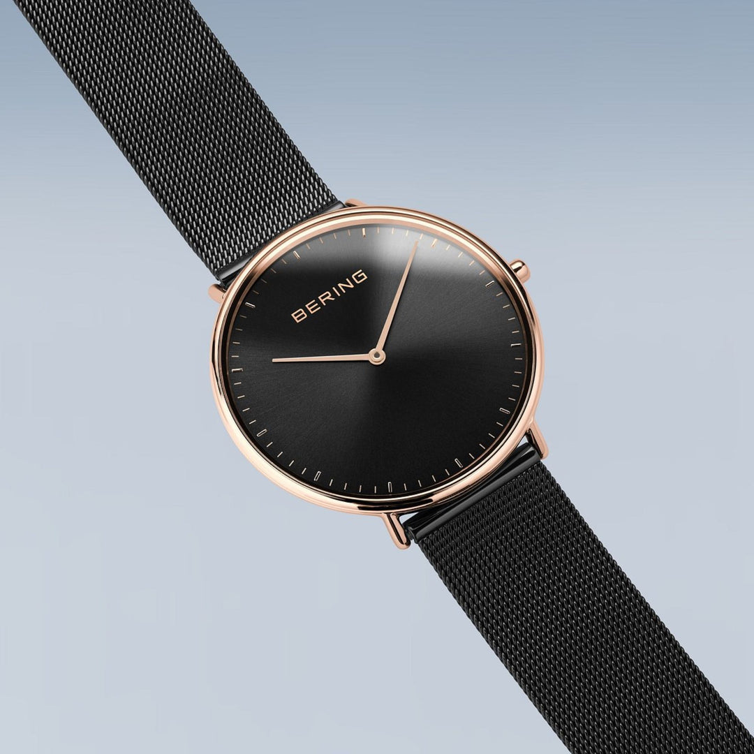 Men's Ultra Slim Stainless Steel Watch In Rose Gold/Black