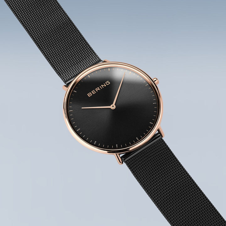 Men's Ultra Slim Stainless Steel Watch In Rose Gold/Black