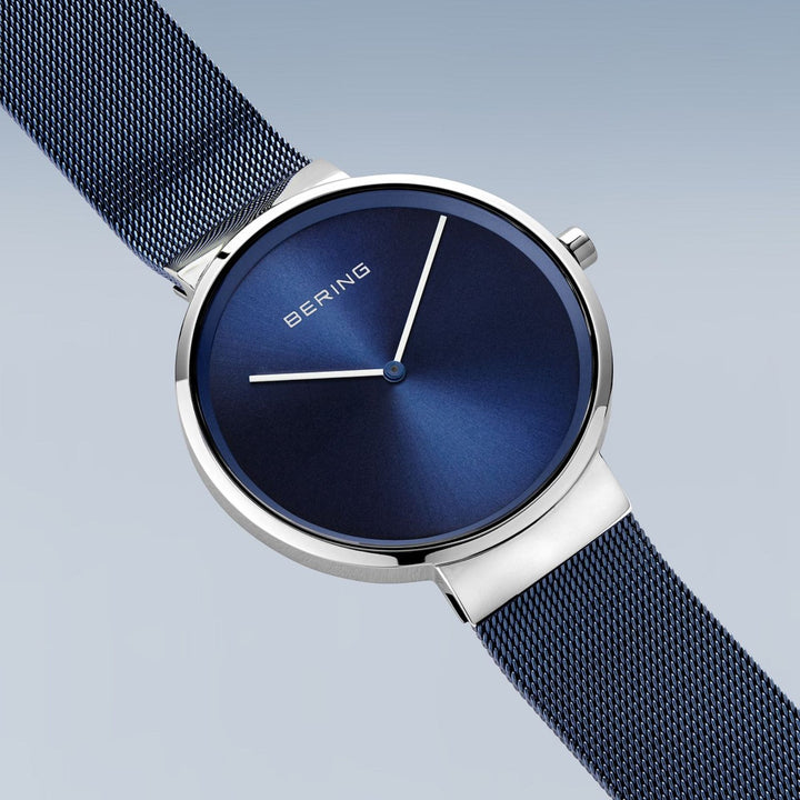 Men's Classic Stainless Steel Watch In Silver/Blue