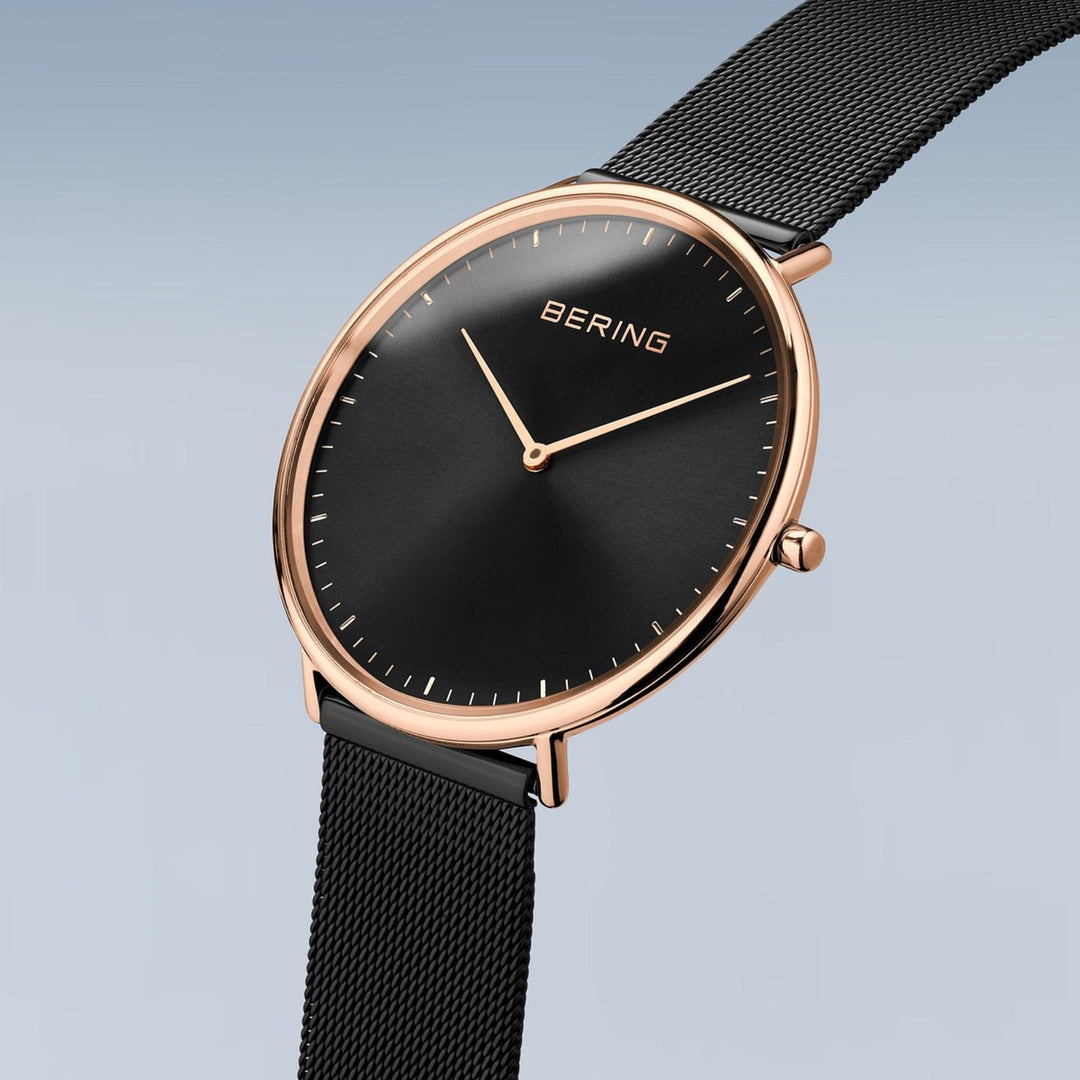 Men's Ultra Slim Stainless Steel Watch In Rose Gold/Black