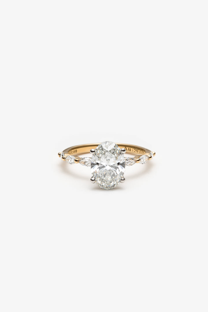 Bague Marquise solitaire semi éternité diamants créé ovale brillant 2,00ct IGI 18k/pt950