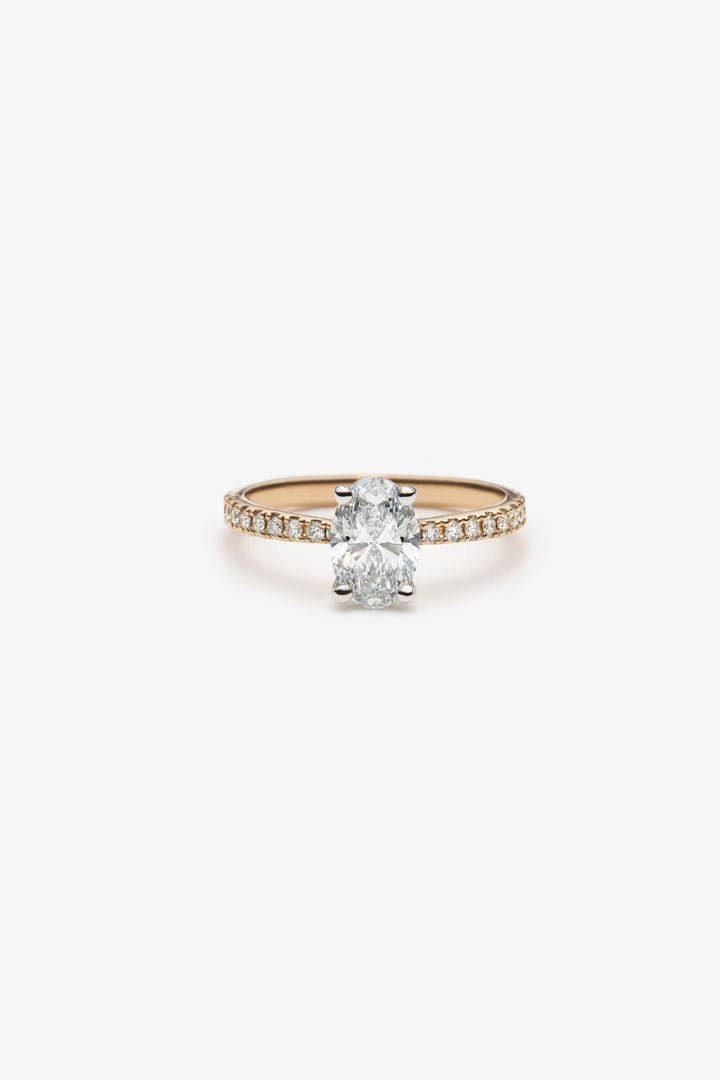 Bague Martini solitaire semi éternité diamants créé ovale 1,00ct IGI 18k/pt950