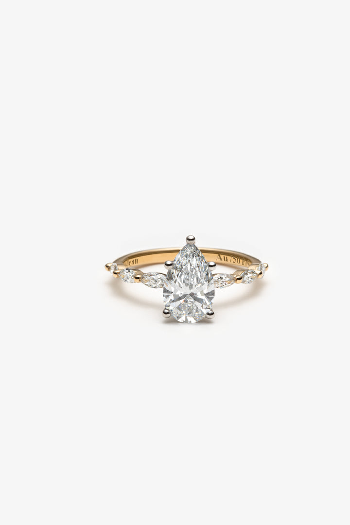 Bague Marquise solitaire semi éternité diamants créé poire brillante 1.50ct IGI 18k/pt950